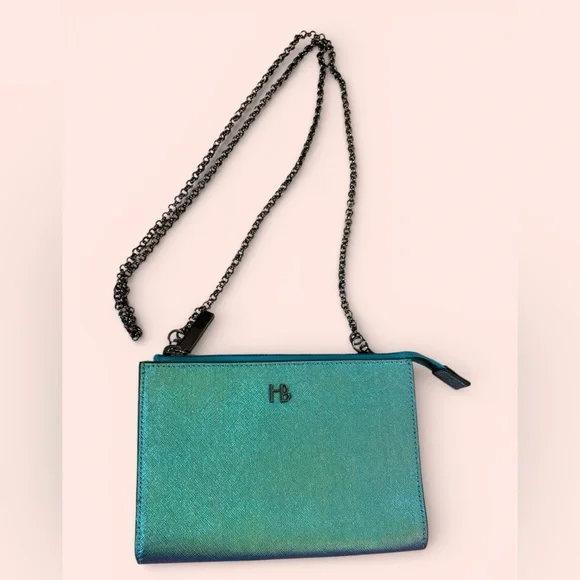 Henri Bendel Iridescent Blue Galactic Petrol Bag with Chain strap